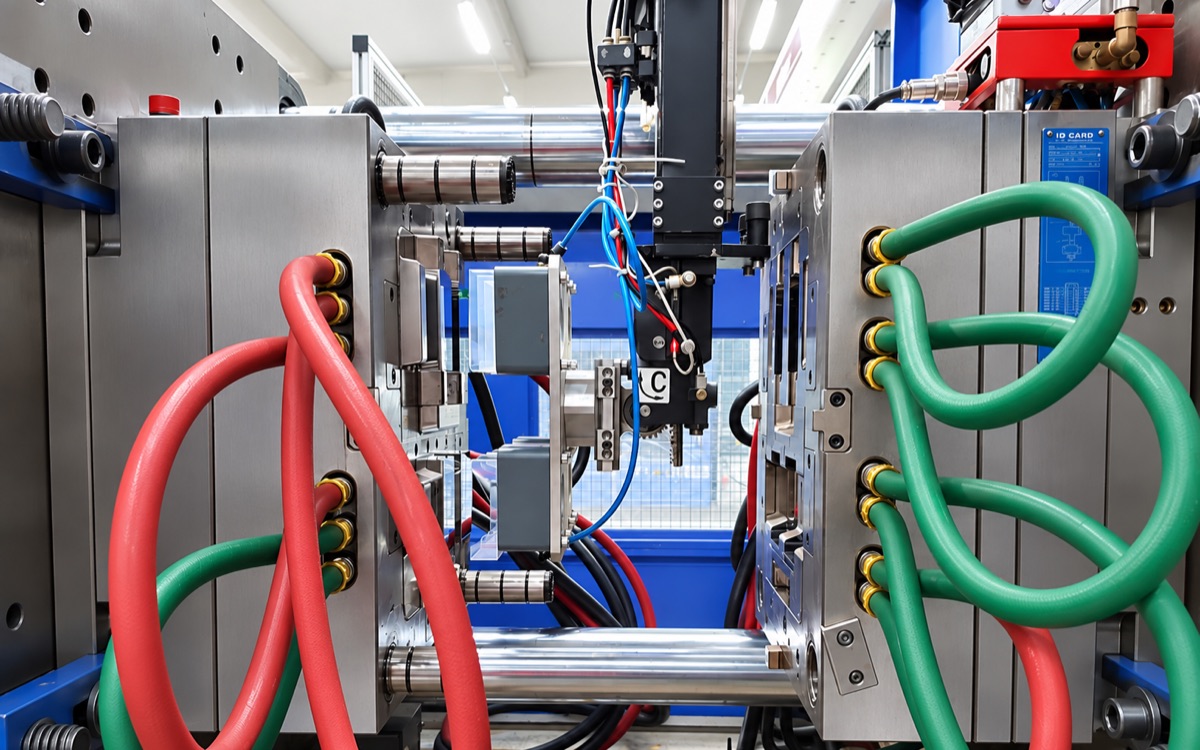 Business card box mould mounted on a press